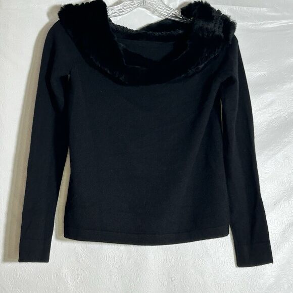 C By Bloomingdale's Cashmere Pullover Sweater Rabbit Fur Neckline Size XS Black - Picture 8 of 11
